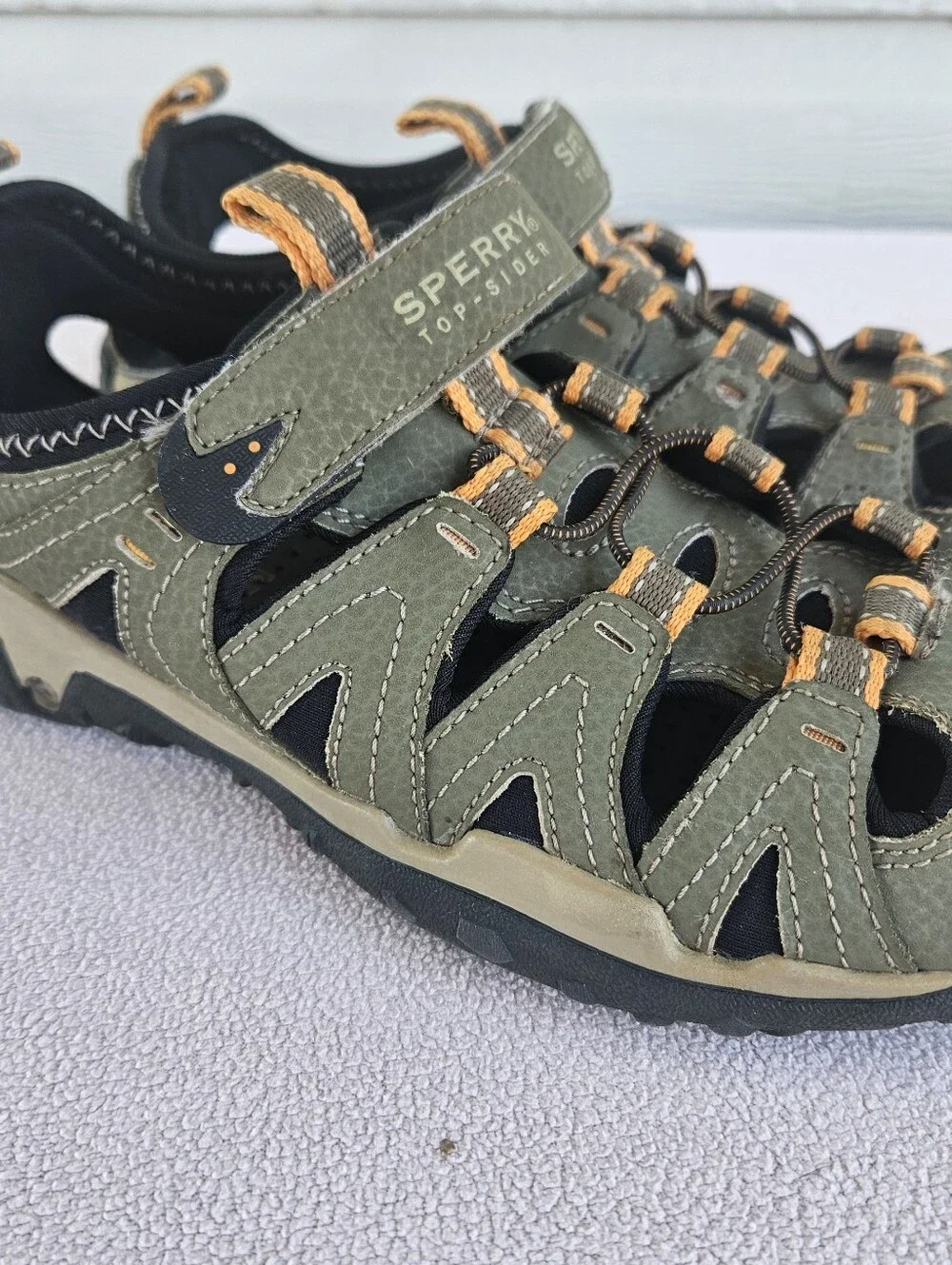 Sperry Top-Sider Wet Tech Fisherman Hiking Sandals Youth SZ 3 Olive Green Black